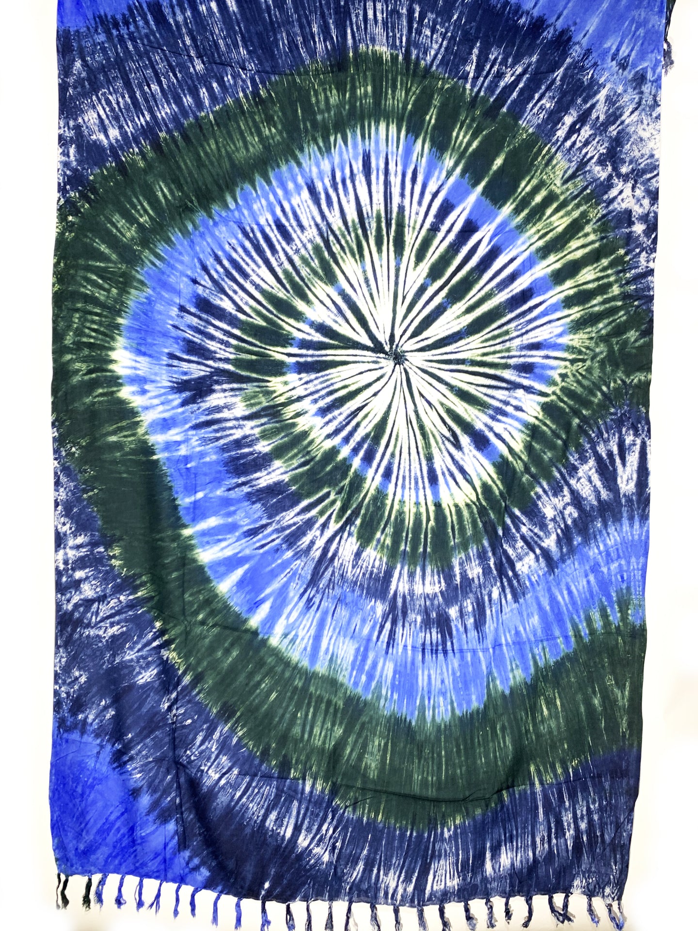 Sarong: Blau-Weiß-Dunkelgrün-Spirale (Batik) [XL] - Steineladen Larimar